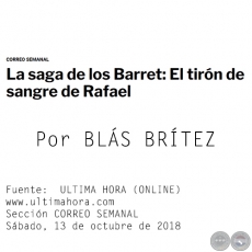 LA SAGA DE LOS BARRET: EL TIRN DE SANGRE DE RAFAEL - Por BLS BRTEZ  - Sbado, 13 de octubre de 2018